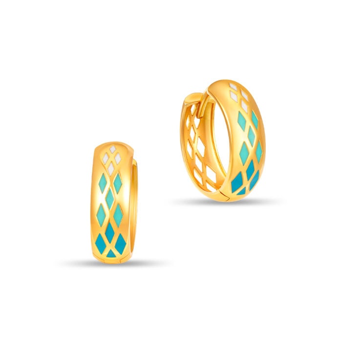 Turquoise Lattice 916 Gold Hoop Earrings