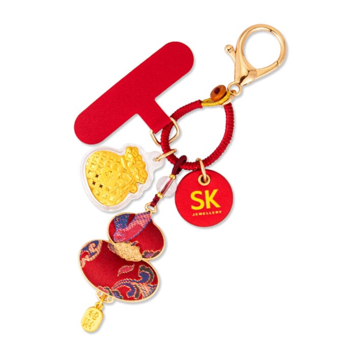 Crimson Luck Hulu Brocade 999 Pure Gold Keychain
