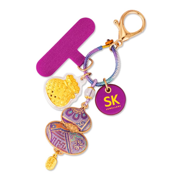 Lilac Blessings Hulu Brocade 999 Pure Gold Keychain