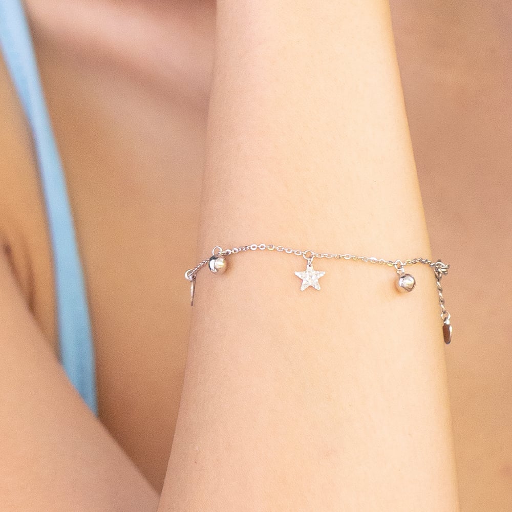 Celestial Moon & Stars 10K White Gold Bracelet in 10K Gold - SK Jewellery
