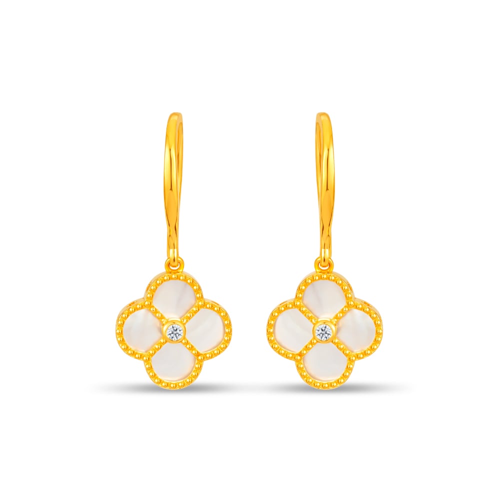 Mother Of Pearl Bloom 916 Gold Earrings in 916 Gold - SK Jewellery