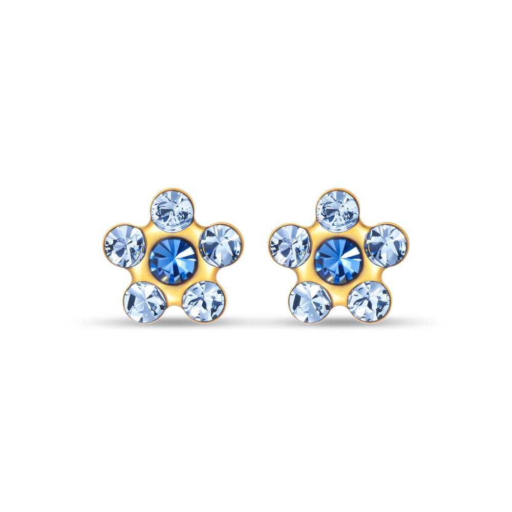 Blue Petal Gem Stainless Steel Kids Earrings in Stainless Steel - SK Jewellery