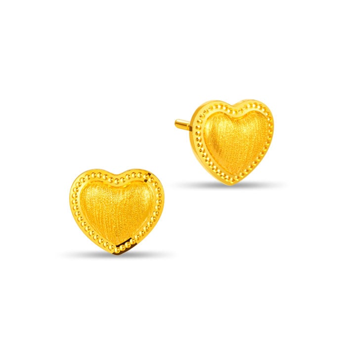 Enduring Love Heart 999 Pure Gold Earrings