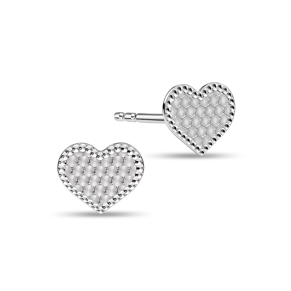 Heart Mosaic 10K White Gold Earrings