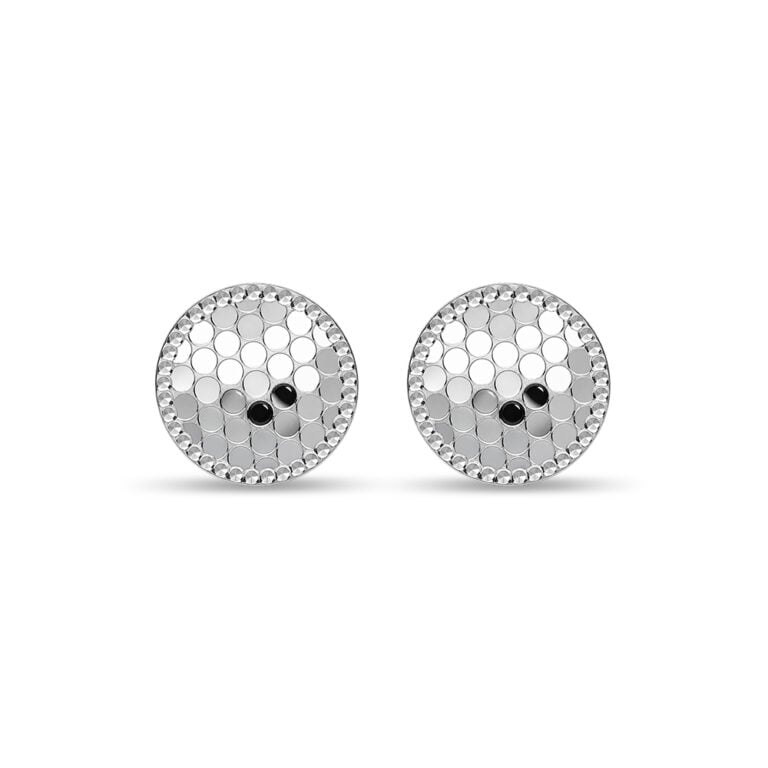 Circle Mosaic 10K White Gold Earrings