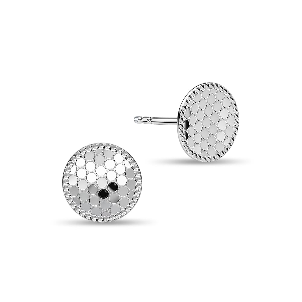 Circle Mosaic 10K White Gold Earrings