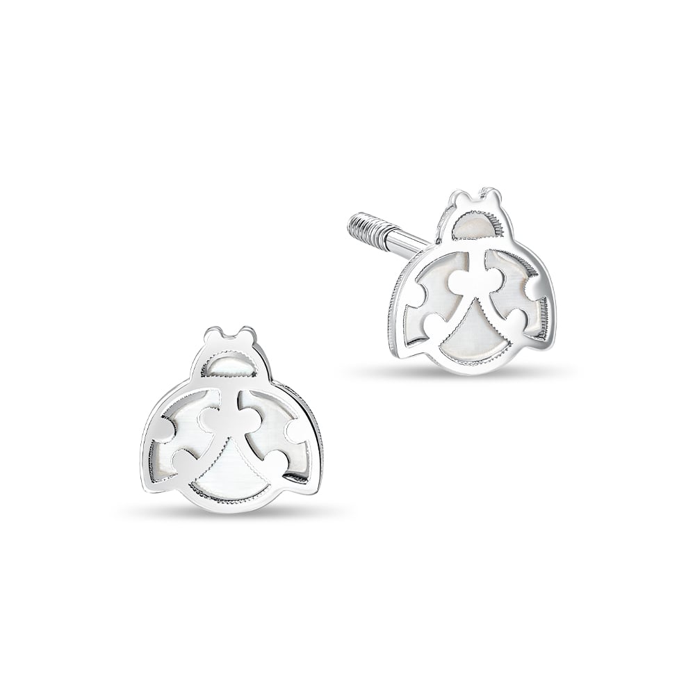 Lucky Ladybug 10K White Gold Earrings