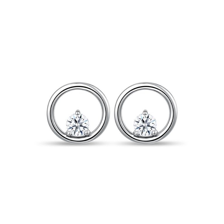Circle Poise 10K White Gold Diamond Earrings