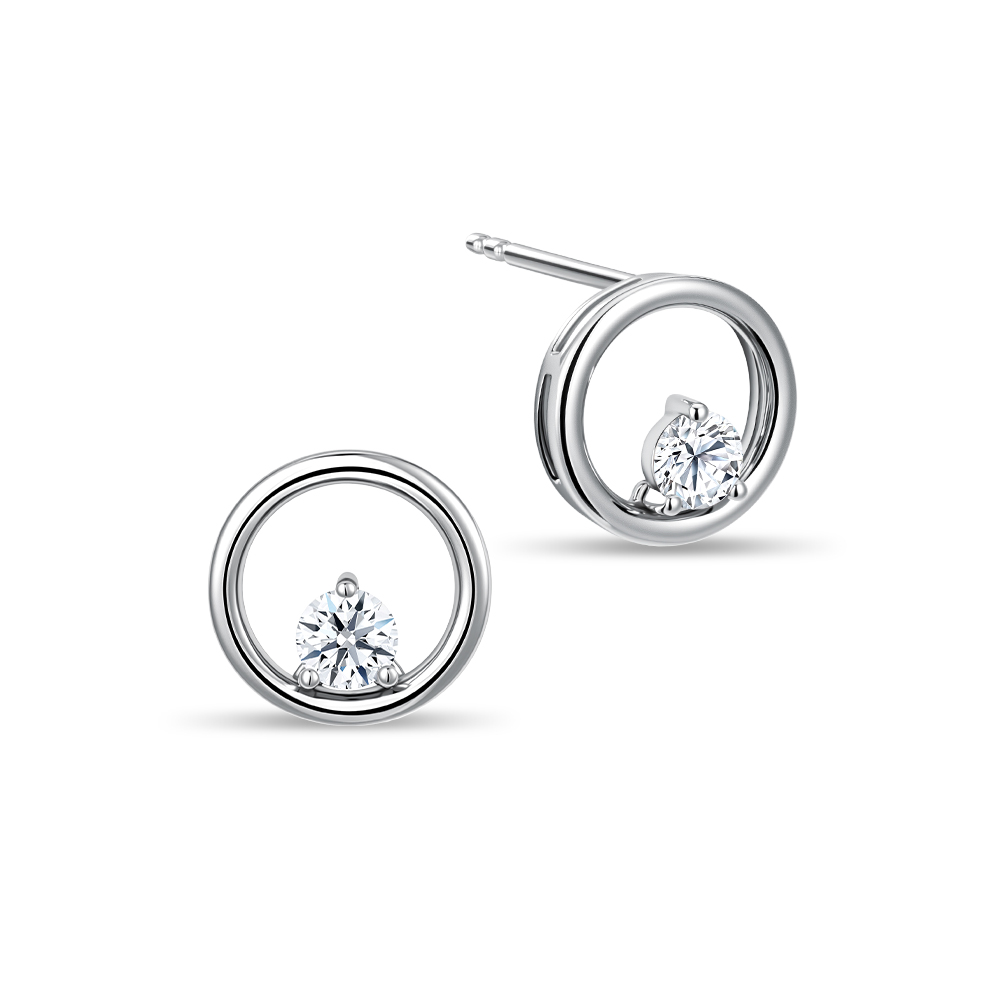 Circle Poise 10K White Gold Diamond Earrings