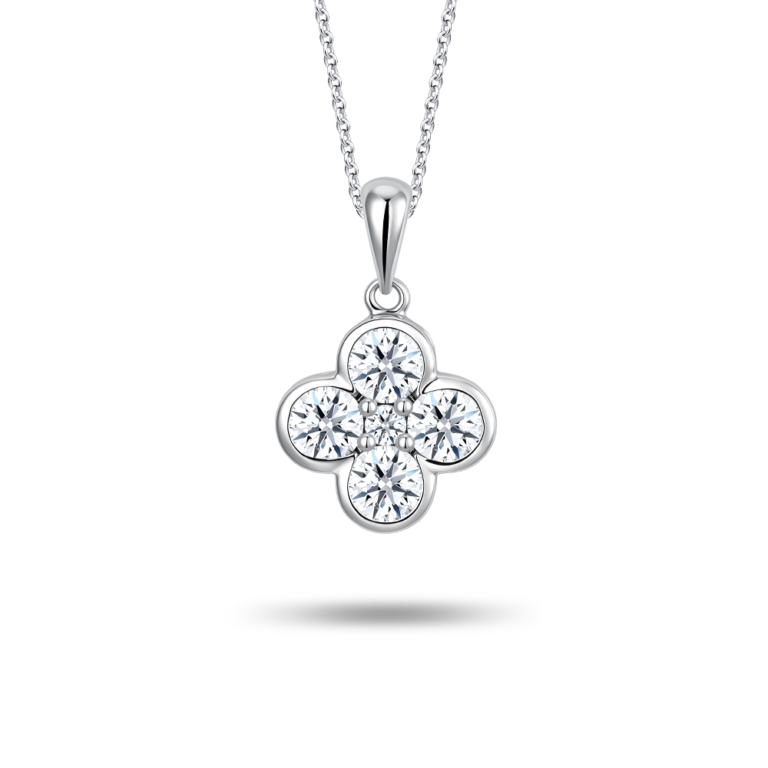 Clover Kiss 10K White Gold Diamond Pendant