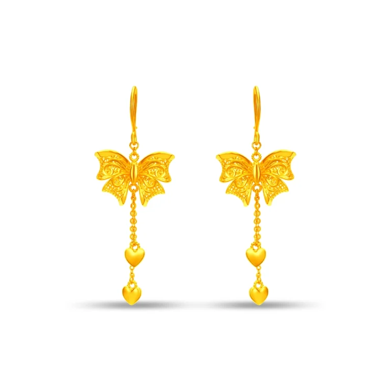 Love Flutter 999 Pure Gold Dangle Earrings
