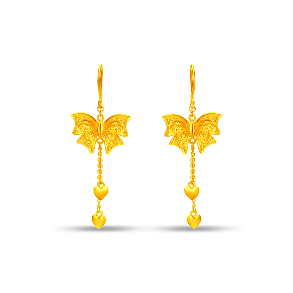 Love Flutter 999 Pure Gold Dangle Earrings in 999 Pure Gold - SK Jewellery