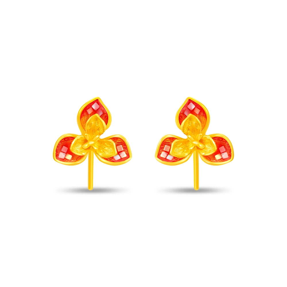 Jubilee Orchid Heritage 999 Pure Gold Earrings in 999 Pure Gold - SK Jewellery