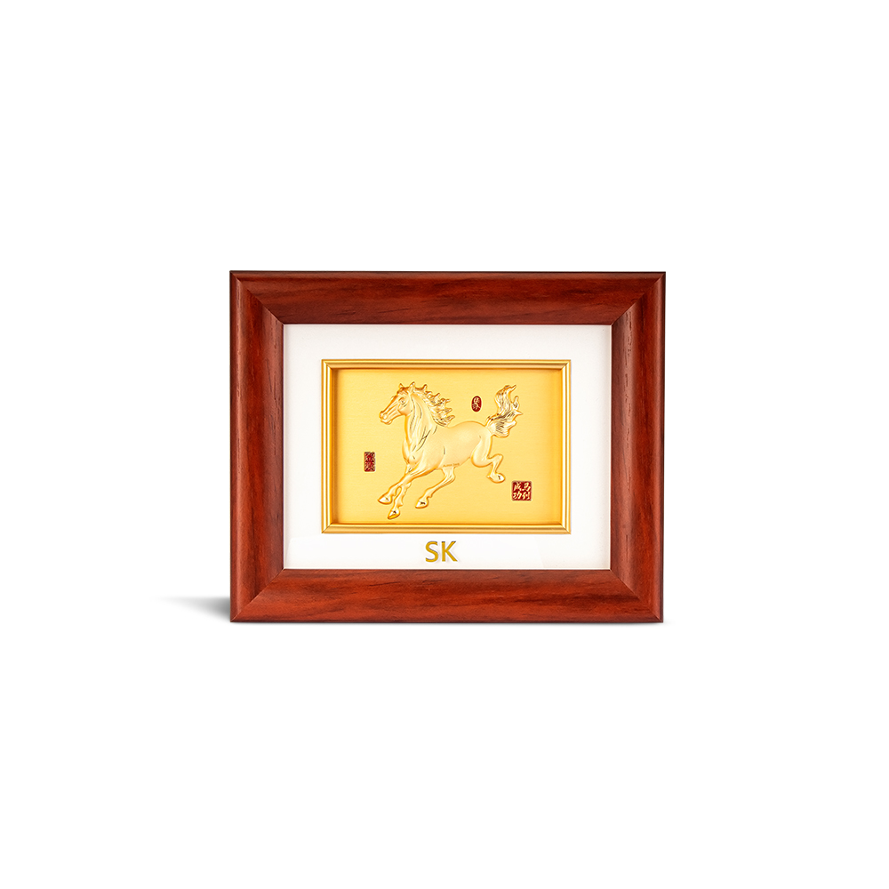 Triumph in Motion Plaque and Horse of Prosperity Keychain Bundle in 999 Pure Gold - SK Jewellery