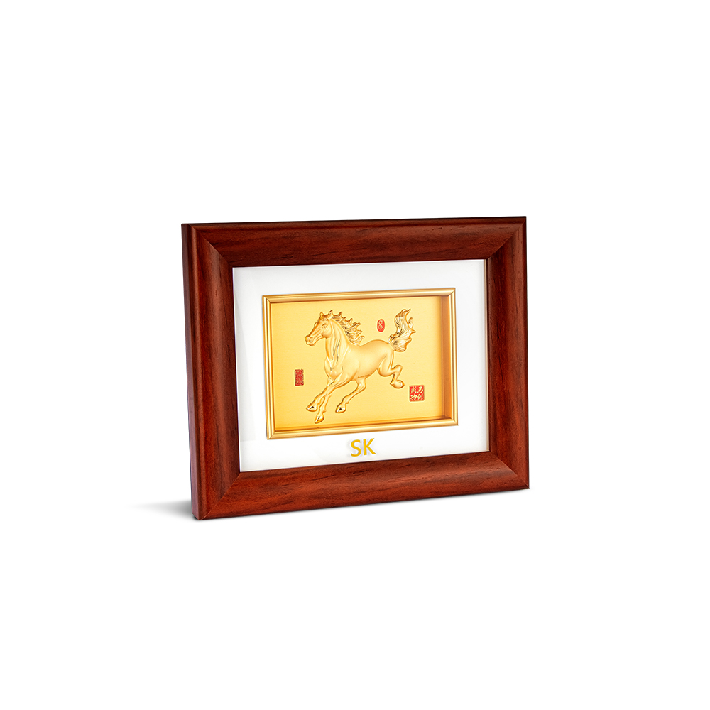 Triumph in Motion Plaque and Horse of Prosperity Keychain Bundle in 999 Pure Gold - SK Jewellery