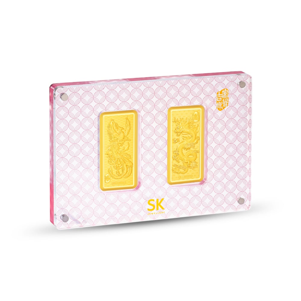 Double Dragon Phoenix 999 Gold Bars (0.4g) in 999 Pure Gold - SK Jewellery