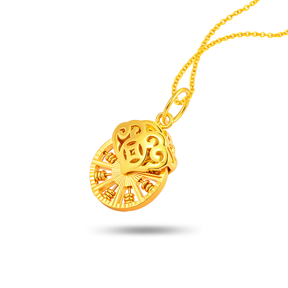 Ruyi Fortune Wheel Abacus 999 Pure Gold Pendant