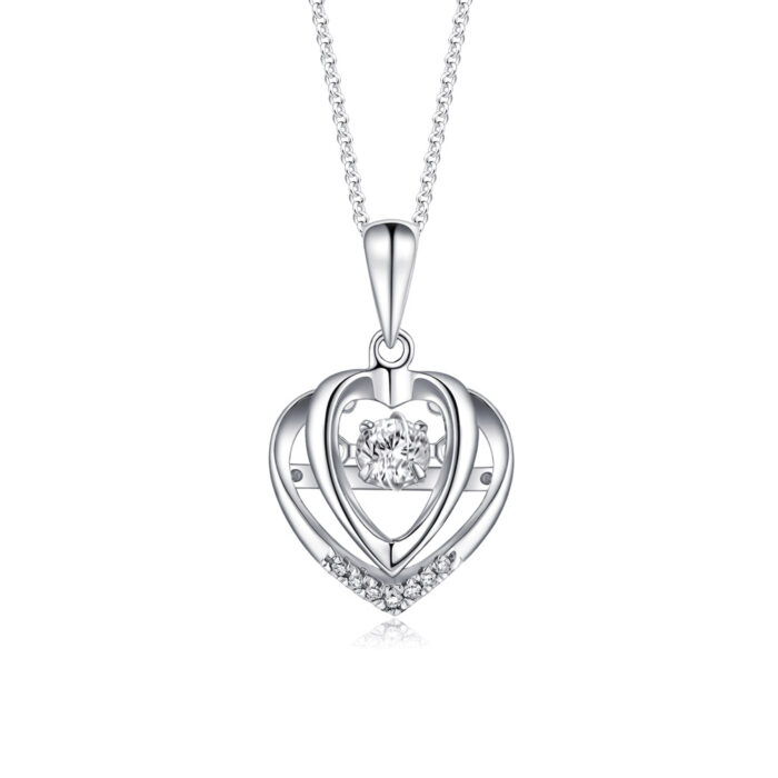 SK Jewellery Star Carat Starlett Eternity Heart Dancing Star 10k white gold Diamond Pendant & diamond necklace for woman. Comes with 10k white gold Chain