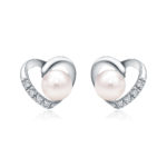 SK Jewellery Purest Heart Pearl Earrings in 10k white gold with diamonds