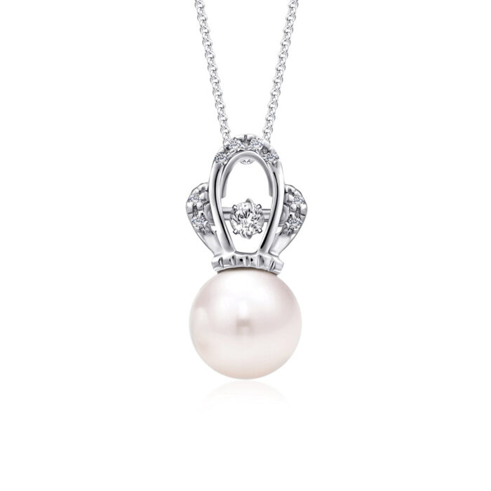 SK Jewellery Alvisa Pearl Necklace Pendant with diamonds made in 10k white gold