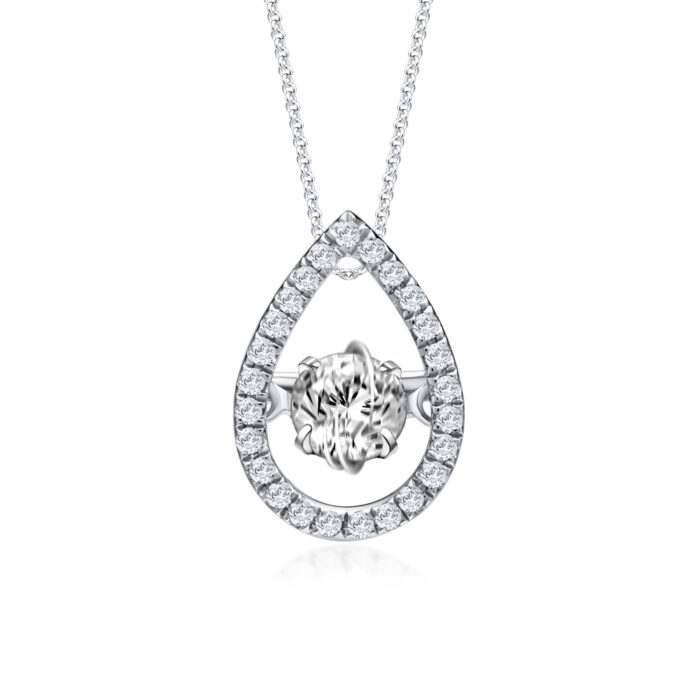 SK Jewellery Full Ocean of Love 10k white gold diamond pendant & diamond necklace for woman. Comes with 10k white gold chain.