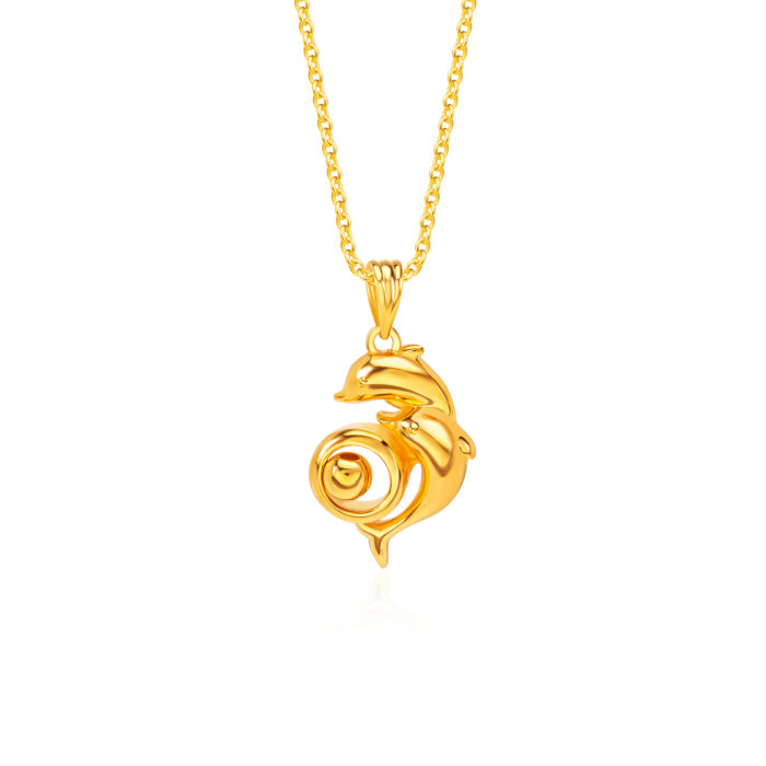 SK 916 Perfect Dolphin Duo Gold Pendant