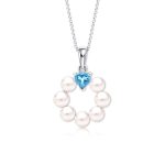 SK Jewellery Sea of Hope Blue Topaz Pearl Necklace Pendant in 10k white gold