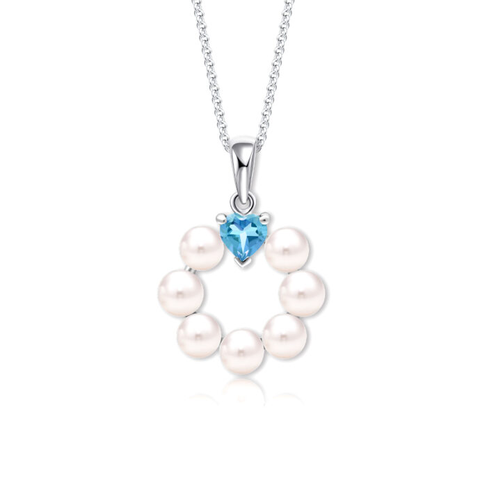 SK Jewellery Sea of Hope Blue Topaz Pearl Necklace Pendant in 10k white gold