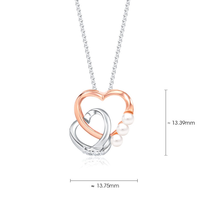 SK Jewellery Close To My Heart Pearl Necklace Pendant in 10k White and Rose Gold