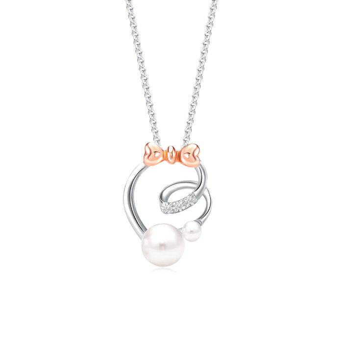 SK Jewellery Young At Heart Pearl Pendant with diamonds in 10k white gold and rose gold