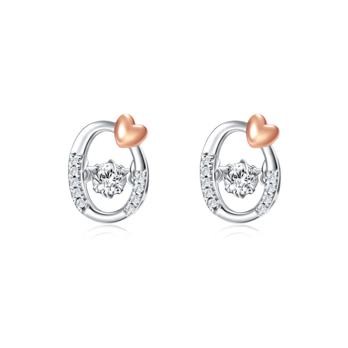 SK JEWELLERY 10K WHITE GOLD ROSE GOLD ROUND EARRING WITH DIAMOND AT THE CENTER AND THE SIDES STUD WOMEN'S EARRINGS MALAYSIA