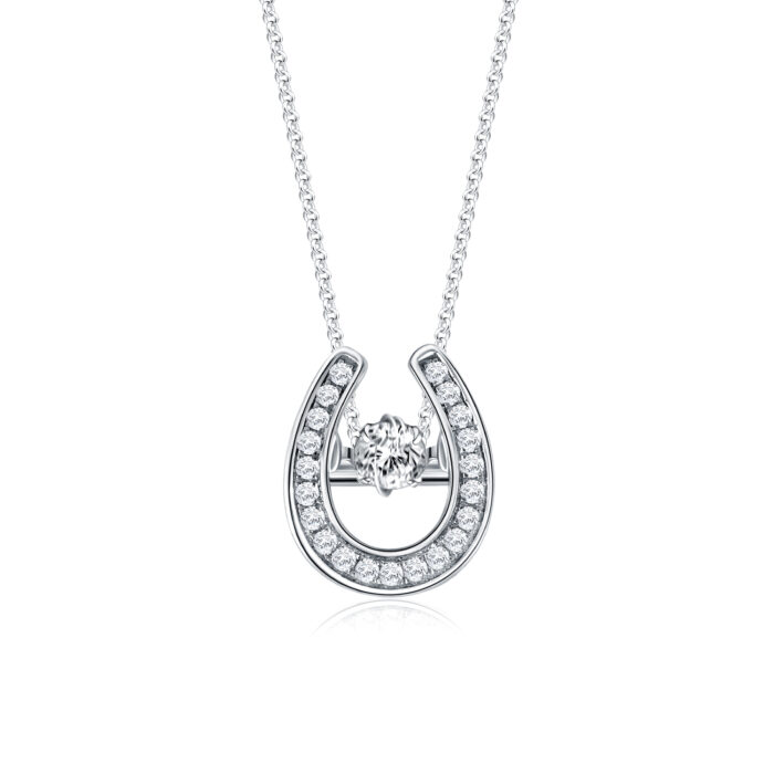 SK Jewellery Horseshoe Dancing Star 10k white gold diamond pendant & diamond necklace for woman. Comes with 10k white gold chain.