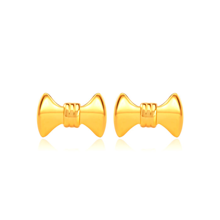 916 Bow Ribbon Gold Earrings