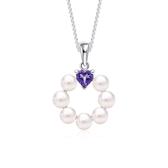 SK Jewellery Sea of Hope Amethyst Pearl Necklace Pendant in 10k white gold