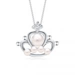 SK Jewellery The Queen Diamond Pearl Necklace Pendant made in 10k white gold