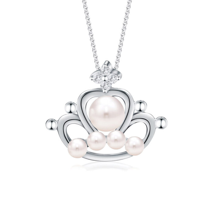 SK Jewellery The Queen Diamond Pearl Necklace Pendant made in 10k white gold
