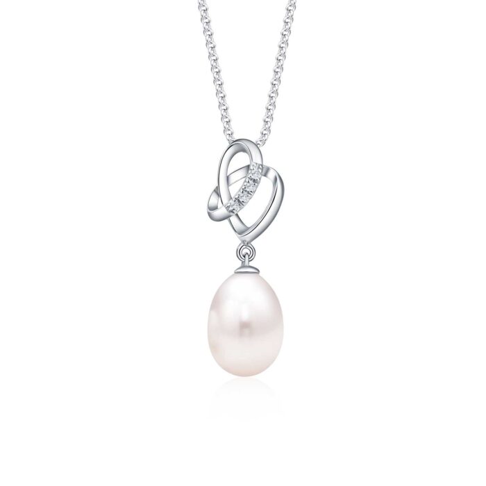 SK Jewellery Entwined Pearl Necklace Pendant with Chain and diamonds