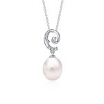 SK Jewellery Forget Me Not Pearl Necklace Pendant with diamonds
