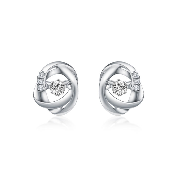 SK JEWELLERY 10K WHITE GOLD ROUND ORB PATTERNED STUD EARRING FOR WOMEN MALAYSIA