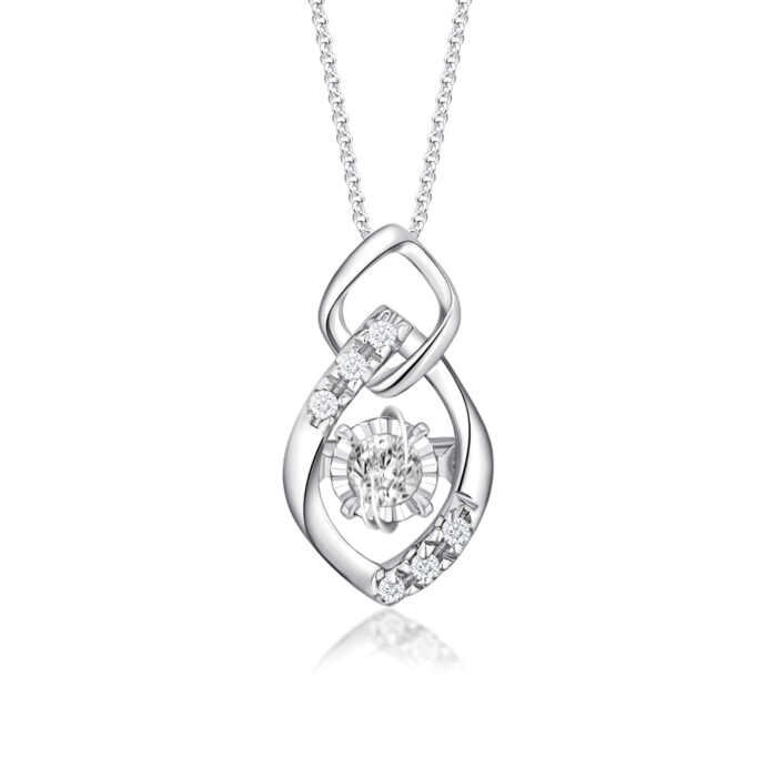 SK LOKET BERLIAN berbentuk abstrak dengan 6 berlian dalam emas putih 10k rantai leher berlian FULL OF DIAMOND DANCING STAR