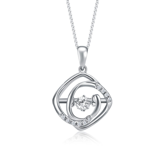 SK Jewellery Mesmerising Dancing Star 14k white gold diamond pendant & diamond necklace for woman. Comes with 10k white gold chain.