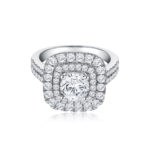 SK DIAMOND RING set in a double halo setting paved with lab grown diamonds in 18K white gold STAR CARAT FANCY GLIMMER