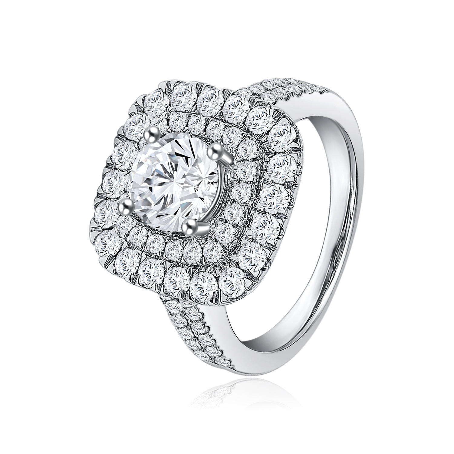 SK DIAMOND RING in a halo paved setting with lab grown diamonds in 18k white gold STAR CARAT FANCY GLIMMER