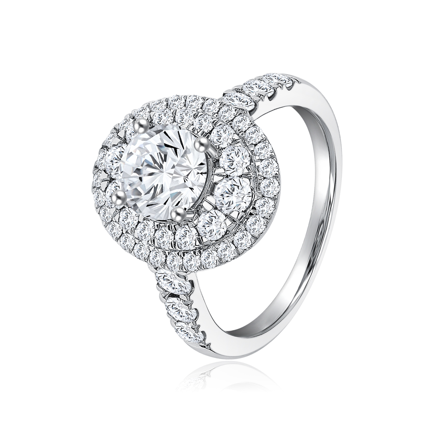 SK DIAMOND RING round lab grown diamond with paved halo in 18k white gold STAR CARAT FANCY GRACE