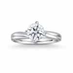 Classic Twirl Diamond Ring - 1 carat round cut four prong solitaire diamond engagement ring in 18k white gold twirl band