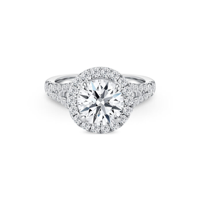 Star Carat Resplendent Diamond Ring - Round halo diamond engagement ring with paved diamond on 18k white gold band