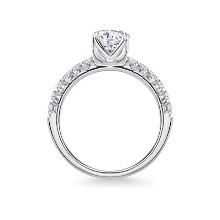 Star Carat Starlight diamond solitaire is set in an elegant row of paved diamonds in 18K white gold