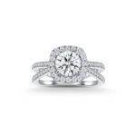 SK DIAMOND RING with lab grown diamond in solitaire setting with pave and a cushion shaped diamond STAR CARAT CLASSIC CUSHION