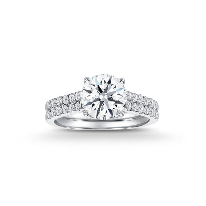 Star Carat Classic Pave Diamond Ring - solitaire 18k white gold diamond Engagement ring with pavé band