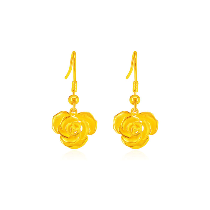 ENCHANTED FLORAL ROSE 999 PURE GOLD WOMEN'S EARRINGS
